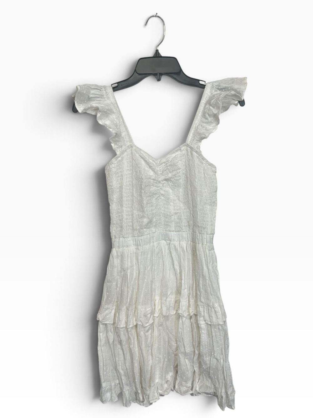 MABLE | White Square Neck Ruffle Tiered Cotton Mini Dress S